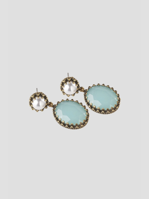 Aqua And Pearl Stone Earrings