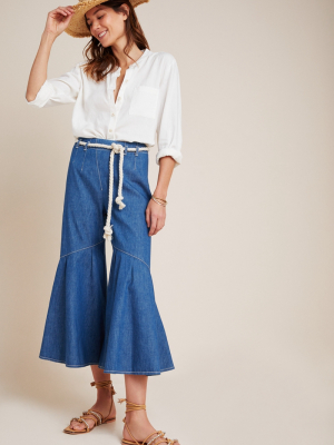 Pilcro Ruffled Hem Wide-leg Jeans