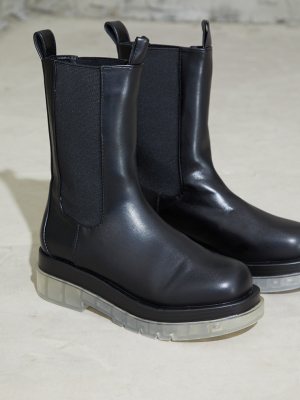 Black Pu Contrast Clear Chunky Sole Chelsea Boots