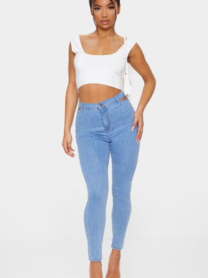 Light Blue Wash Cut Out Waist Disco Skinny Jeans