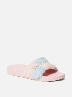 Fantasia Plaid Faux Fur Slides