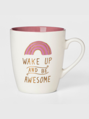 27oz Stoneware Wake Up And Be Awesome Mug White/pink - Threshold™