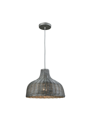 Pleasant Fields 1-light Pendant In Weathered Grey With Gray Wicker Shade