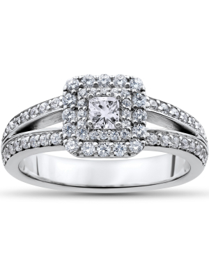 Pompeii3 1 Ct Princess Cut Diamond Double Halo Engagement Ring 14k White Gold