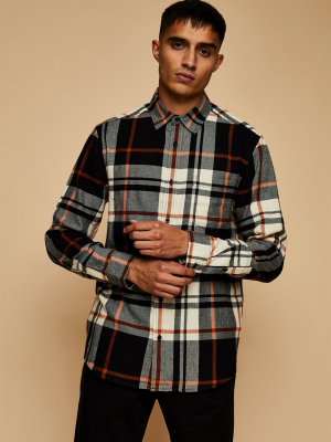 Black And White And Orange Check Slim Shirt