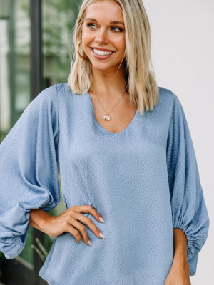 Loud And Clear Denim Blue Satin Blouse