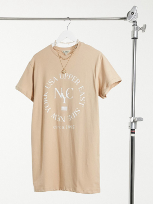 Miss Selfridge 'new York' T-shirt Dress In Beige