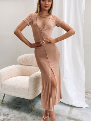 Tallulah Buttoned Maxi Dress Nude