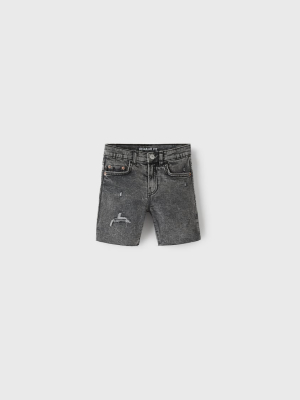 Regular Fit Black Acid Wash Denim Shorts