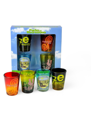 Surreal Entertainment Parks And Recreation Location Logos 4 Piece Shot Glass Set