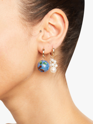 Cloisonné And Grapevine Pearl Hoop Earrings