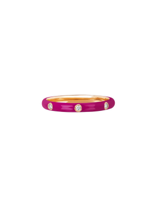 3 Diamond Berry Enamel Stack Ring - Rose Gold