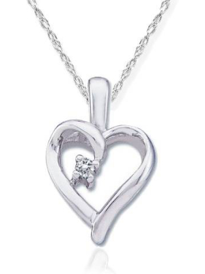 Pompeii3 Diamond Solitaire Heart Pendant 14k White Gold With 18" Chain