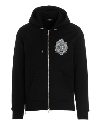 Balmain Logo Crest Printed Hooded Jacket