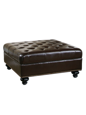Sidney Bonded Leather Tufted Nailhead Trim Ottoman -brown - Abbyson Living