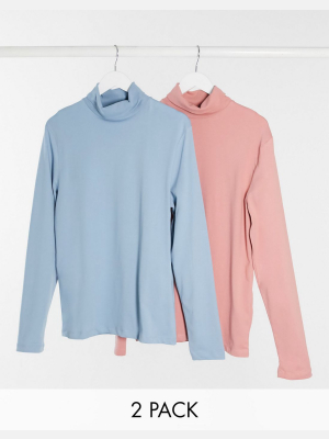 Asos Design Long Sleeve Jersey Roll Neck 2 Pack