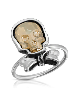 Clear Gold Bowtie Skull Ring