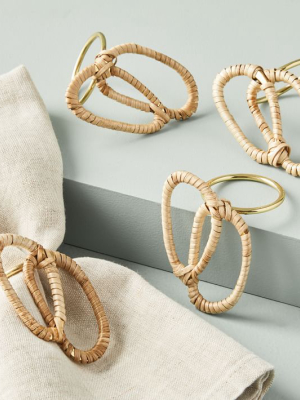 Rattan Wrapped Jewelry Napkin Rings (set Of 4)