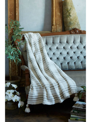 50"x60" Woven Striped Throw Blanket With Corner Tassels Tan - Patina Vie