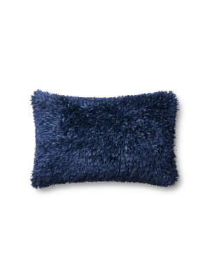 Navy Ribbon Shag Pillow