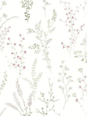 Wildflower Sprigs Wallpaper In Pink And Green From The Simply Farmhouse Collection By York Wallcoverings