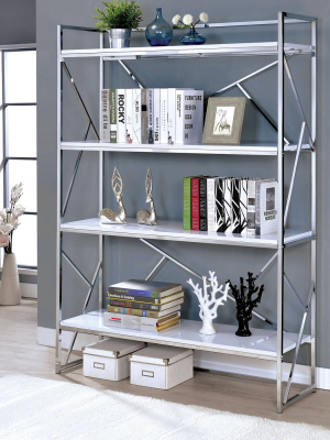 70.25" Netherton Contemporary Open Shelves Book Case White High Gloss/chrome - Iohomes