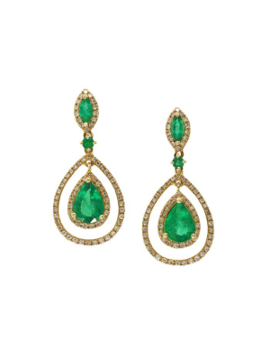 Effy Brasilica 14k Yellow Gold Emerald And Diamond Earrings, 2.88 Tcw