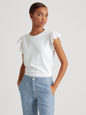 Cotton Ruffle-sleeve Tee