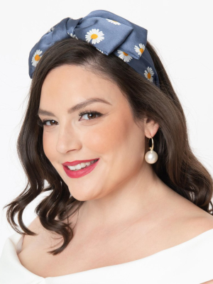 Blue Daisy Bow Headband