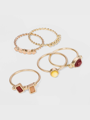 Semi-precious Sunstone, Carnelian And Brown Lip Shell Multi Ring Set - Universal Thread™