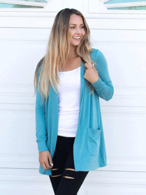 Long Sleeve Boyfriend Cardigan - Blue