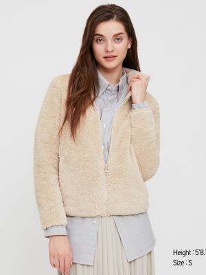 Women Fluffy Yarn Fleece Full-zip Jacket