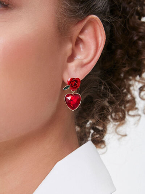 Rose Heart Charm Drop Earrings