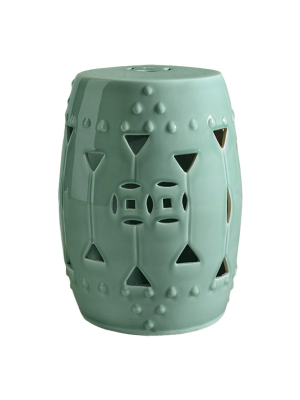 Carved Triangle Round Stool, Celadon