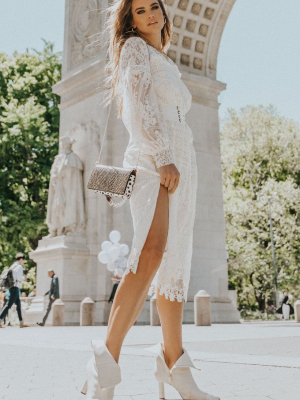 Dawn Lace Belted Midi Dress - Cream