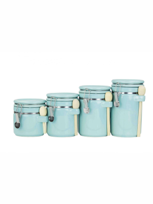 Home Basics 4 Piece Ceramic Canister Set With Wooden Spoons