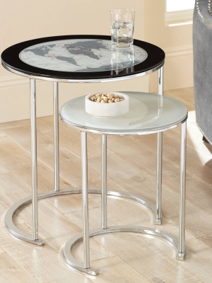 Studio 55d World Map 23 1/4" Chrome And Glass 2-piece Nesting Tables