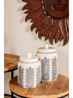 Set Of 2 Modern Ribbed Stoneware Jars - Olivia & May