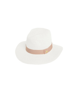 Fedora Hat White Dusty Rose