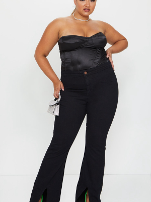 Plus Black High Waist Split Hem Flared Jeans