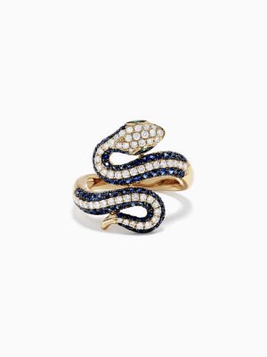 Effy Safari 14k Yellow Gold Blue Sapphire And Diamond Snake Ring, 1.49 Tw
