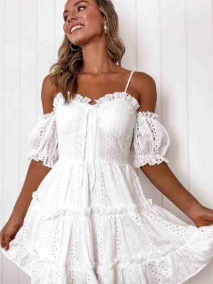 Ruffle Sleeved Openwork Flare Beach Mini Dress