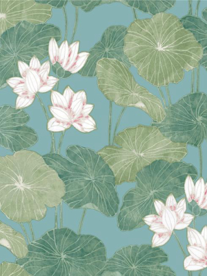 Lily Pad Peel & Stick Wallpaper In Blue And Green By Roommates For York Wallcoverings