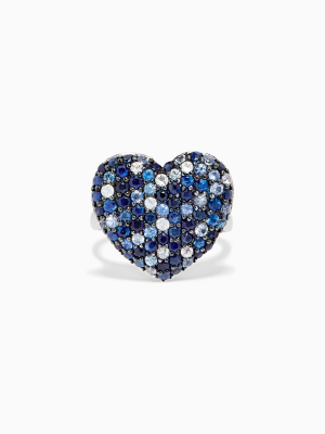 Effy 925 Sterling Silver Blue Sapphire Heart Ring, 2.60 Tcw