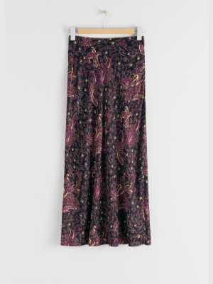 Flowy Paisley Satin Midi Skirt