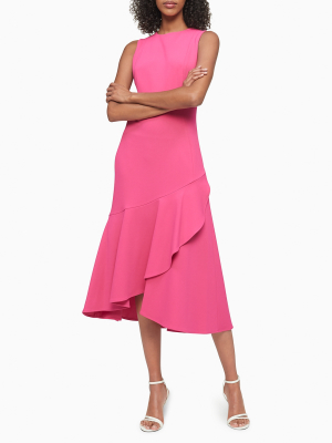 Solid Ruffle Hem Midi Dress