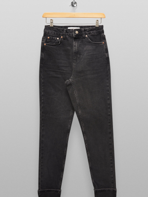 Washed Black Premium Mom Tapered Jeans