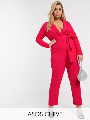 Asos Design Curve Plunge Tux Jumpsuit In Scuba Crepe