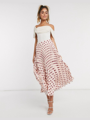 Closet London Pleated Midi Skirt In Blush Polka Dot Print