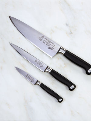 Messermeister San Moritz Elite Professional 3 Piece German 8 Inch Chef, 6 Inch Utility, And 3.5 Inch Parer Multi Purpose Kitchen Knife Set